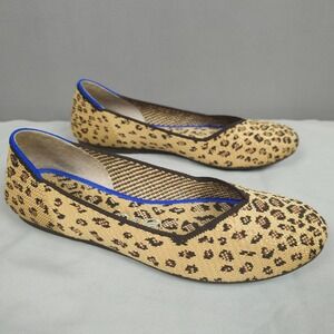 Rothys Leopard Ballet Flats Women 7.5 Beige Brown Animal Print Knit Round Toe